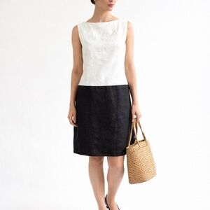 Agnes b Paris 100% Linen Colorblock Shift Dress French Minimalist Size 38 / 6